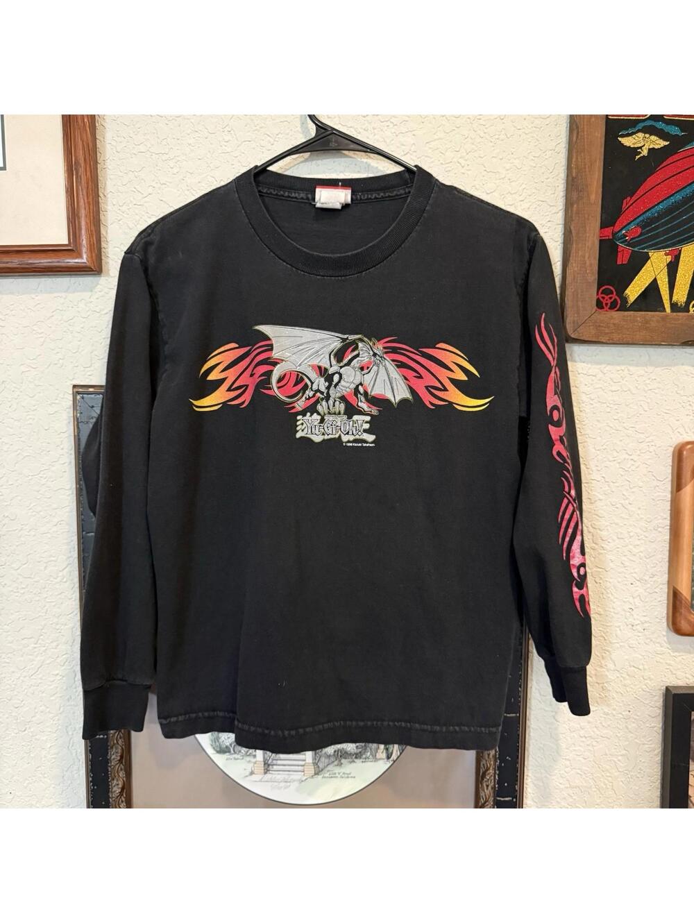 Vintage 90s Yu-Gi-Oh Black Dragon Anime Long Sleeve Shirt Size Kids Large 10/12